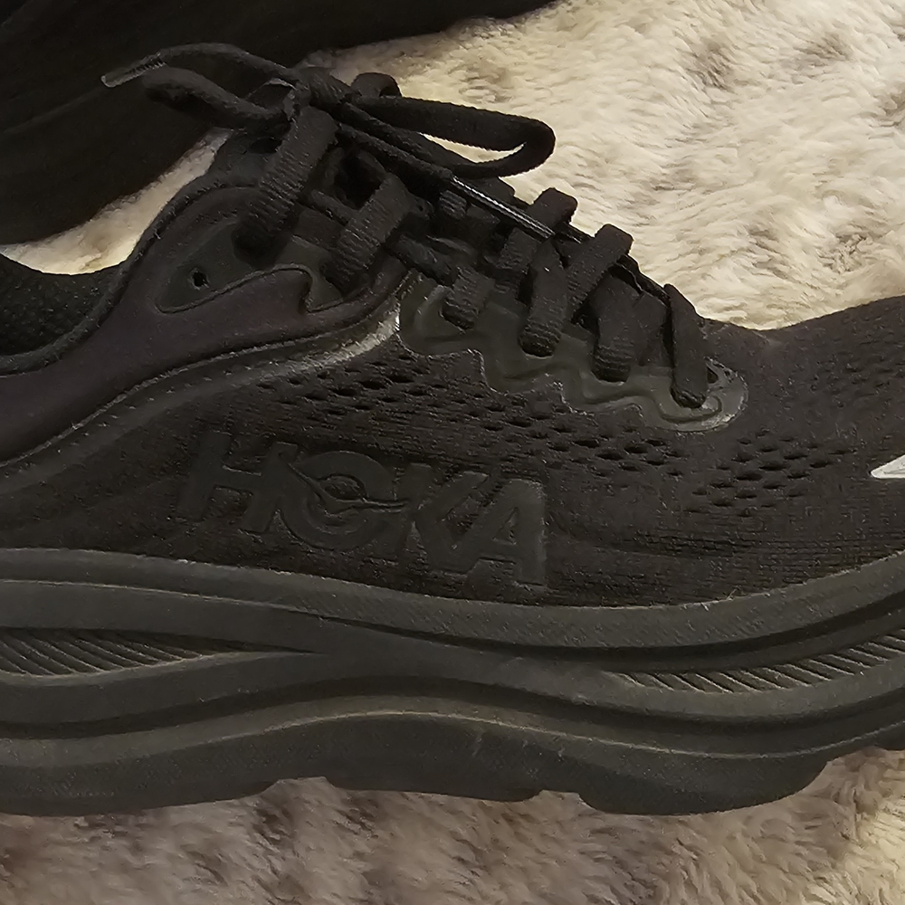 Hoka One One Black Athletic Shoes with Blue Logo
